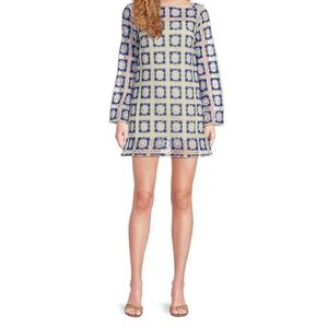 Chelsea & Violet Blue and Cream Long Sleeve Dress